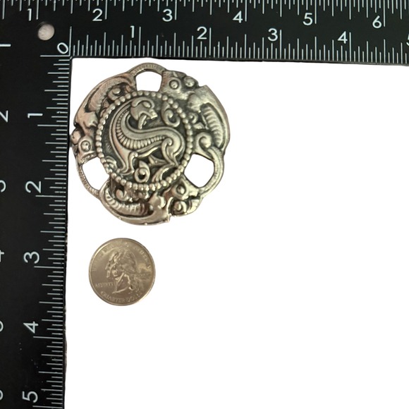 Vintage Viking Dragon Brooch Pewter Tone Norse Mythology Pin 1970s - Picture 9 of 9